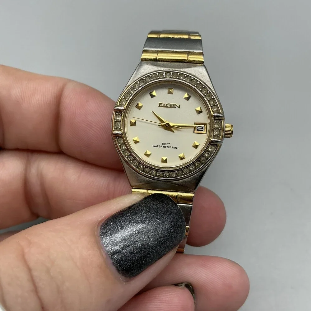 Elgin Womens Watch 24mm Cream Dial Two Tone Expansion Date New Battery